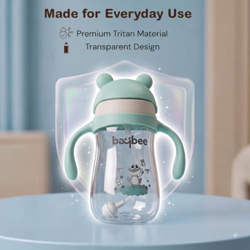 Image of BAYBEE Insulated Baby Sipper Water Bottle for Kids 300 ml | Anti Spill Sippy Cup with 360 Weighted Straw & Rotating Handle | V Type Straw Bottle BPA Free & Non Toxic for Toddler 6+Months (Blue II)