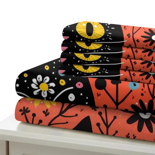 Housse de couette imprimé 3D fleurs et chat avec fermeture éclair 3pcs