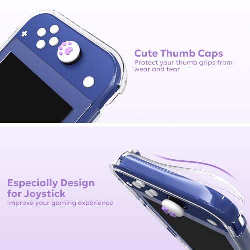 Image of innoAura Switch Lite Case 14-in-1 Accessories Bundle for NS Switch Lite (2019), with Protective Carrying Case, Game Holder, Screen Protector & Cute Thumb Grips, Purple Cat Plush Bag