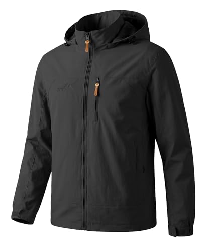 Misfuso Softshelljacke für Herren Outdoor Winddicht Jacke Atmungsaktiv Funktionsjacke Sport Freizeitjacke Leicht Wanderjacke Übergangsjacke für Fahrrad Camping-Schwarz-L