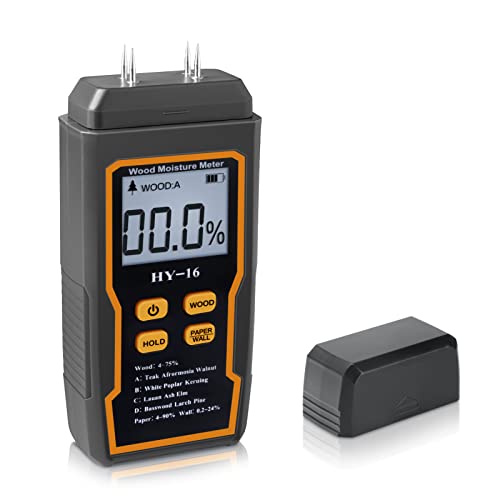 zerotop Wood Moisture Meter, 4-Pin Digital Damp Detector with Backlight LCD, 3 Modes, for Wood, Paper, Wall Material, Part Number M1, Wall Mount