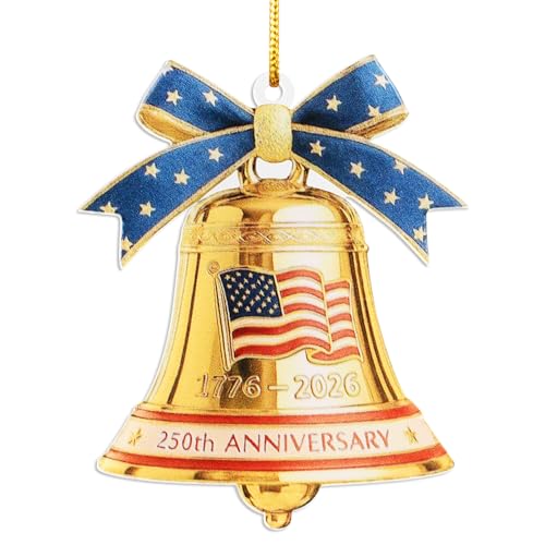 United States 250th Anniversary Bell Ornament, 2D Acrylic 1776 2026 Liberty Bell American Flag Decorations, America 250 Years Christmas Tree Ornaments for US Citizens