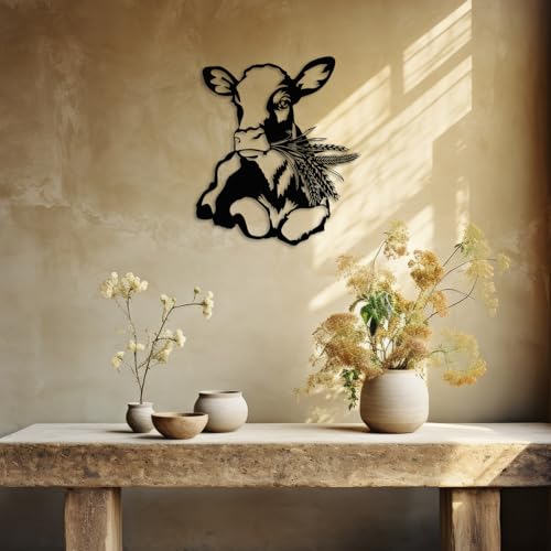 EDCIJB Rustic Dairy Cow Metal Wall Art Cute Black Cow