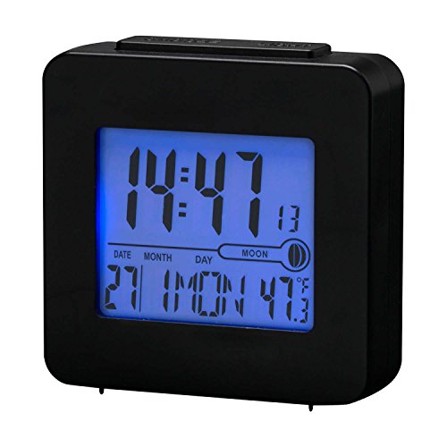 Denver REC-34 Alarmwecker (LCD-Display, Innentemperatur, Hintegrundbeleuchtung) blau/schwarz