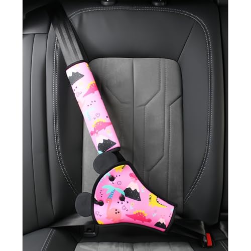 LEXCOOK シートベルトカバー 子供 ロング キャラクター 恐竜 パッド 可愛い お腹 キッズ 三角枕 車 首 車内快適グッズ チャイルドシート対応 クッション付き パッド (2set,7)