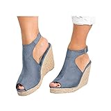 Cenglings Wedges Sandals,Women's Fish Mouth Espadrilles Slingback Platform Sandals High Heel Ankle Strap Beach Shoes Grey