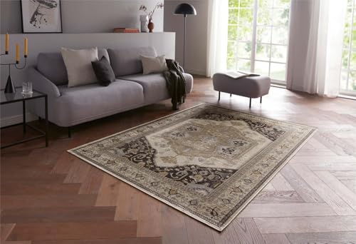 Taracarpet Moderner Kurzflor Orientteppich Royal Premium Teppich Viskose mit zeitlosem Muster ideal für Wohnzimmer, Schlafzimmer und Esszimmer blau Anthrazit 160×230 cm