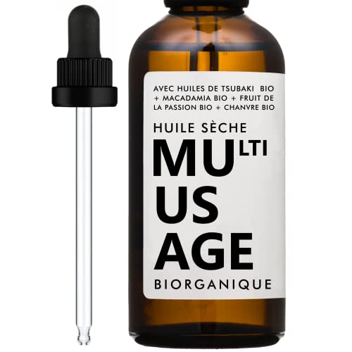 Mehrzweck-Trocken-Öl | 100 % natürlich | mit Bio-Tsubaki-Ölen + Bio-Passionsfrucht + Bio-Hanf + Bio-Macadamia | Hautpflege + Gesicht + Haar | 100 ml | nur 8 Zutaten Cover