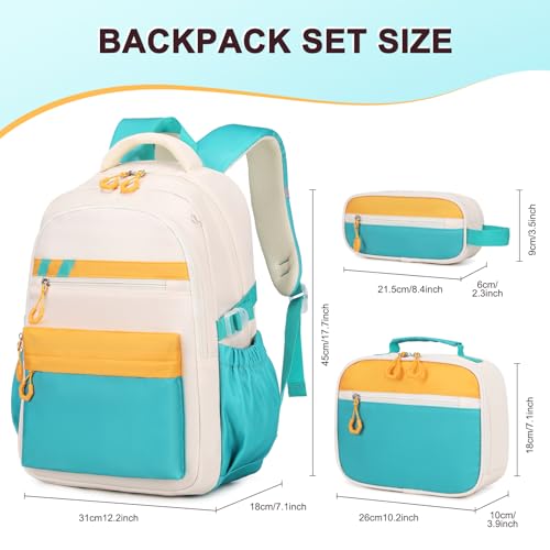 Backpack for Girls, 3Pcs Girls Backpacks with Lunch Bag Pencil Case, Kids School Backpack for Teen Girl Students Kindergarten Elementary Middle High School Bookbag Set2