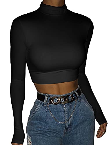 LCNBA Women's Long Sleeve Crop Top Turtleneck Sexy Basic Cropped Tops Shirt2