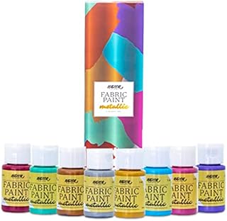 Nazca Colors Metallic Fabric Paint - 8 Metallic Colours Set x 30ml - Permanent Washproof Textile Paints Ideal for Painting T-Shirts, Clothes, Garments, Sneakers, Jeans, Bags, Leather and Any Tissue