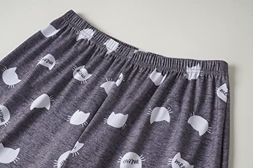 Image of YIJIU Women Soft Comfy Pajamas Cute Cat Short Sleeve Capri Pants PJS Set