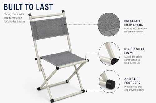 Image of AARKRI SALES Portable Folding Stool - Heavy Duty Outdoor Chair for Camping, Hiking, Fishing, Picnic - Collapsible Mini Travel and Garden Seat (Foldable Chair Grey)