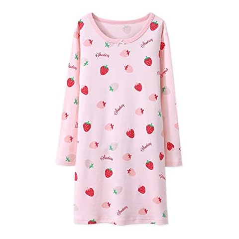 AOSKERA Girls' Fruit Nighties Cotton Sleepwear Soft for 3-12 Years (Pink 120cm, 120cm) Cover