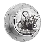 Temporizador magnético manual de cocina con forma de pulpo y barco en blanco y negro, bonito temporizador de huevos, reloj de cuenta regresiva ruidoso, temporizador mecánico de cuenta regresiva para a