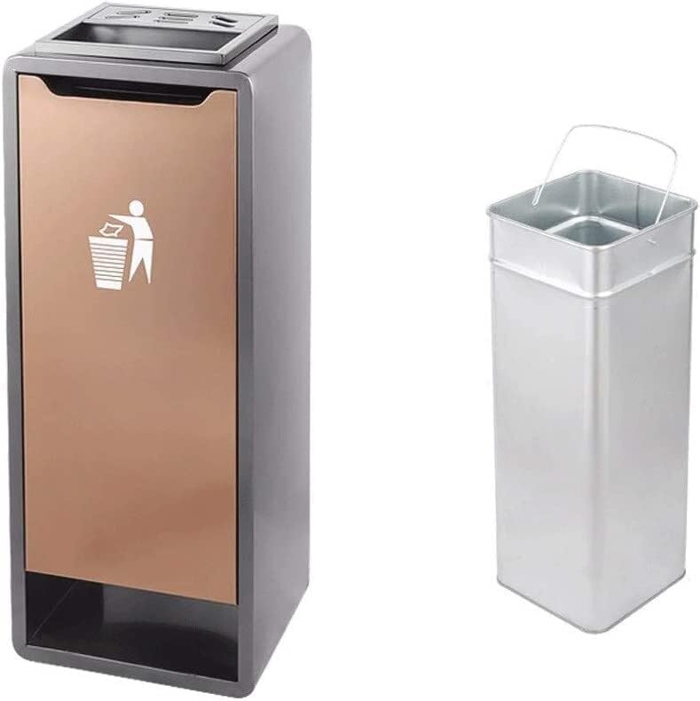 Miniatura 6 de Botes de basura, cubo de basura cuadrado de gran capacidad con cenicero hueco medio abierto, cesta de basura de acero inoxidable cepillado