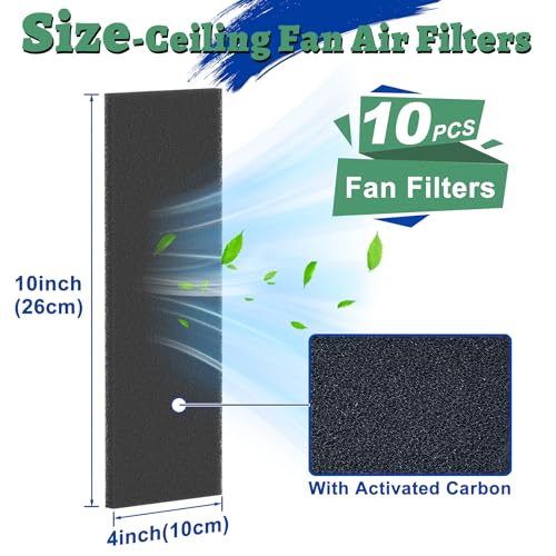 Wintcomfort Ceiling Fan Filters for Blades, 10 Pcs Activated Coconut Shell Carbon Ceiling Fan Air Filter, Easy-Stick Ceiling Fan Blade Filters, Universal Ceiling Fan Blade Filters for Home, Office - Thumbnail 3