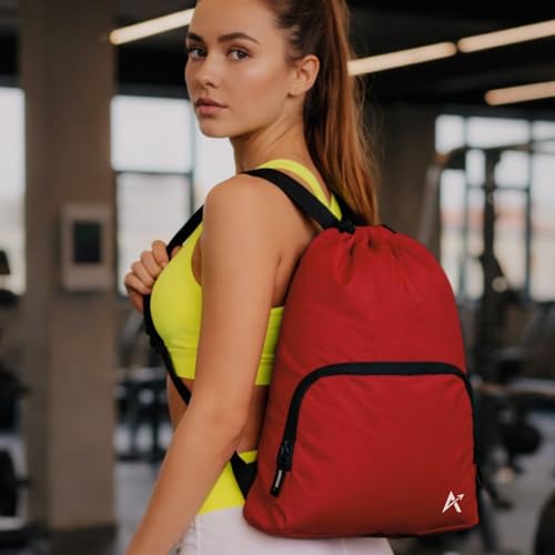 Image of Tukzer 15L Drawstring Daypack,Tablet Sleeve, Gym Bag Rucksack Backpack with Zip Pocket, Sports Shoe Bag, Shoulder Strap Breathable Mini Travel Backpacks for Men and Women, Aliens 34 X 43 X 10 CM-Red