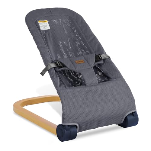 Image of Winchild Baby Bouncer,Portable Baby Bouncer Seat & Foldable with 3 Height Adjustments, Ergonomic Bouncer for Babies 0-6 Months, Wood Grain Style, Natural Vibrations, Includes Storage Bag (Mesh Grey)