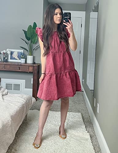 Image of luvamia 2025 Denim Dress for Women Summer Babydoll Sleeveless Ruffle Sleeve Mini Dresses Loose Flowy Swing Pleated Dress