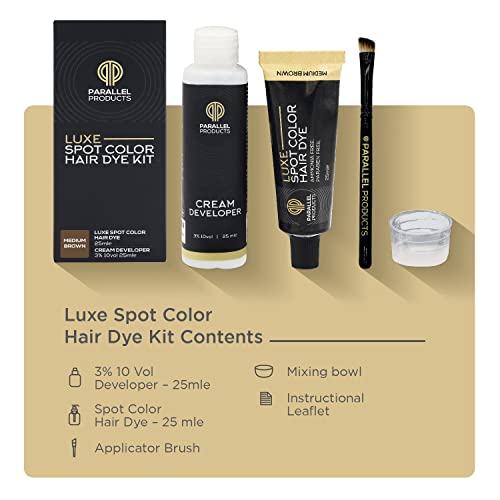 Parallel Products - Luxe Color (Medium Brown) - Cream Hair Dye - 25Ml - Tint For Professional Spot Coloring - With Cream Developer, Mixing Dish And Application Brush - Covers Grey Hair - Root Touch Up #TOP2