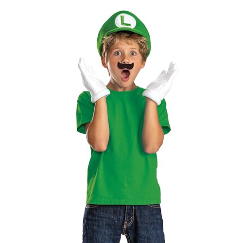 Disguise Super Mario Bros Luigi - kit de acessórios para crianças, licenciado oficial, ajuste confortável com design detalhado, tamanho único para crianças