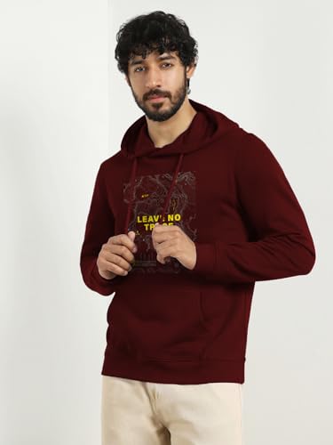 Image of Nobero Men's Printed Regular Fit Hoodie | Cotton Rich Fleece Sweatshirt for Men | Soft & Warm Hooded Pullover | Casual Winter Wear
