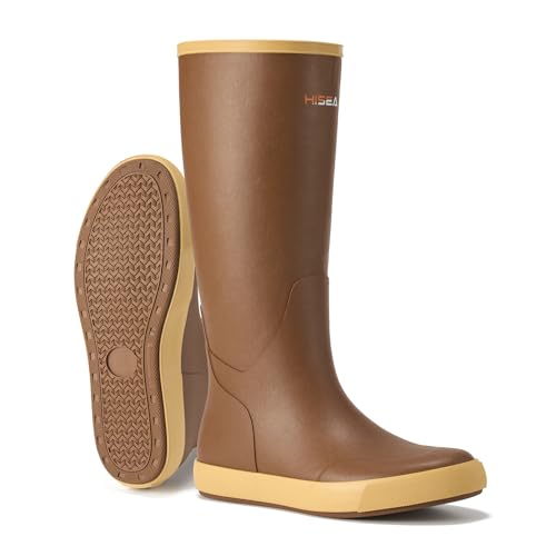 HISEA Mens Rubber Boots, 100% Natural Rubber Tall Rain Boots with Fabric Lining for Men