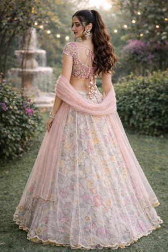 Image of MARUTI FASHION HOUSE Lehenga Choli Draped Lehenga Saree Set For Womens And Girls Ready To Wear Hevay Chinon Fabric With Work Multi Thread Embroidery Work Wedding Letest new