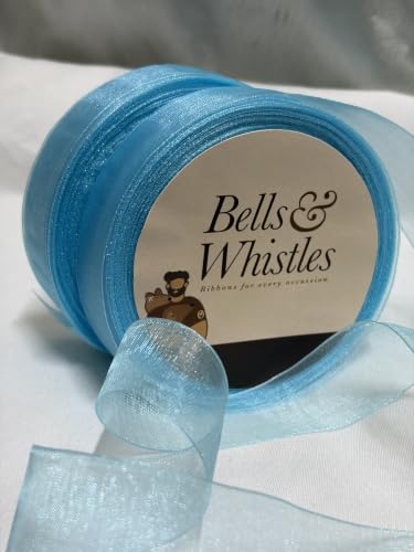 Image of Bells&Whistles Sheer Organza Ribbon | Pack of 2 | Length: 50 Yards Width: 1 inch | Christmas, Festive Decoration. (Blue Topaz)