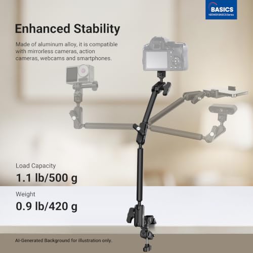 Image of NEEWER Basics Magic Arm Table Stand, 55 cm Microphone Arm Overhead Mobile Phone Holder Desk with 1 /4 inch 3 /8 inch Threads for ARRI, for DSLR Action Cam Webcam Mic LED Light for Video Reinforcement, UA061