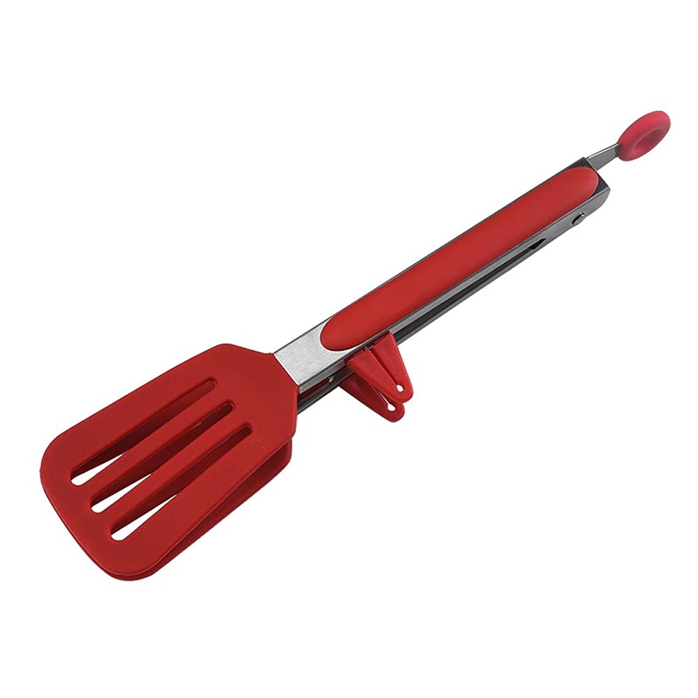 Pince de Cuisine, 1 pièce, en Acier Inoxydable, Silicone, antidérapante, pour Service de Cuisine, Restaurant, Barbecue (Rouge)