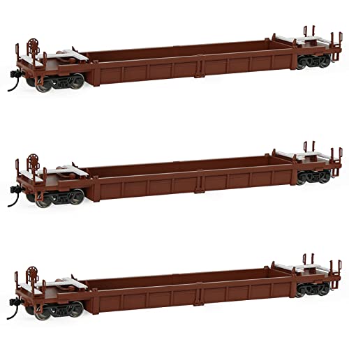 Evemodel C8749 HO Scale 40ft Well Car 1:87 Concave Bottom 40' Flat Car Wagon (3pcs - Brown)