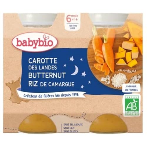 Babybio carotte des Landes butternut riz de Camargue dès 6 mois 2x200g
