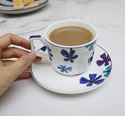 GuangYang 12 Pieces Fine Porcelain Cups and Saucers set, 7oz/220ml Tea set, Flowers and Dreams Theme Cup with Saucer for Coffee Mocha, Cappucino,Latte,Tea,Chocolate Drinks