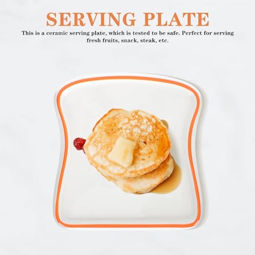 Image of Ceramic Toast Shape Serving Plate | Snack Plate for Breakfast | Decorative Dessert Plate | Microwave Safe Ceramic Plate | Unique Shaped Plate for Kitchen | Gifting Plate | Orange | 1 Piece