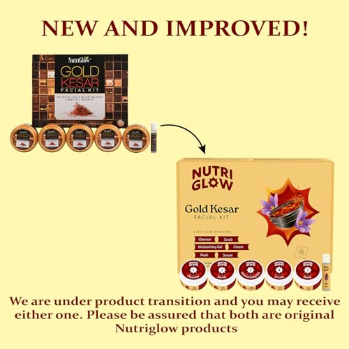 NutriGlow Gold Kesar Facial Kit for Glowing Skin, 6-Step Facial Kit for Women, With Turmeric & Saffron Extracts, At-Home facial, 250g + 10ml
