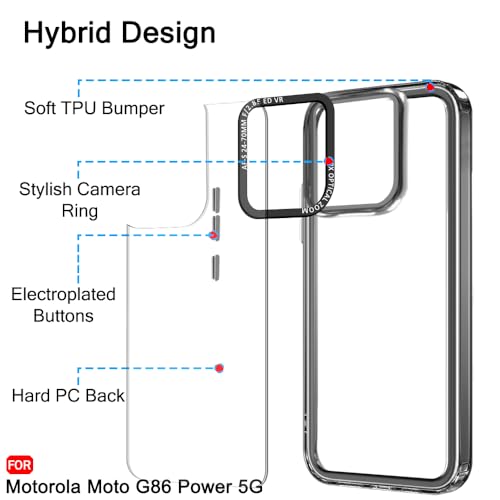 Image of TheGiftKart Hybrid Shockproof Back Cover Case for Motorola Moto G86 Power 5G | Stylish Camera Border | Electroplated Buttons | Crystal Clear Hard Back Cover Case (TPU & PC, Smoked Bumper)