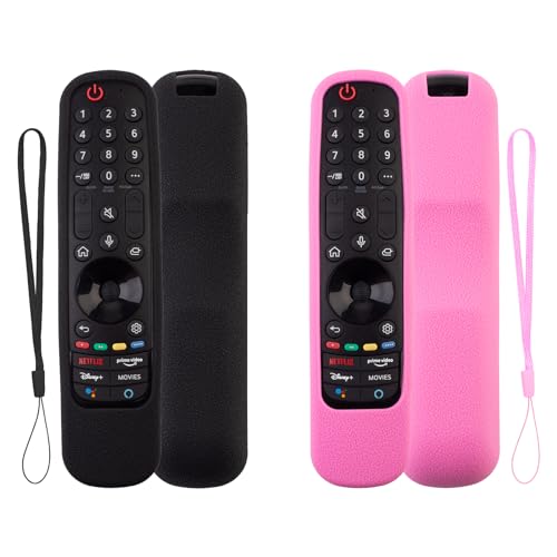 2 Pack Remote Cover for LG Magic, Silicone Protective Case for LG Smart TV Remote Controller LG MR21/ 22/23 Shockproof Anti-Slip Remote Case Remote Sleeve with Anti-Lost Loop (Black + Pink not Glow) by BE Beautiful Earth - Used condition - US$9.13