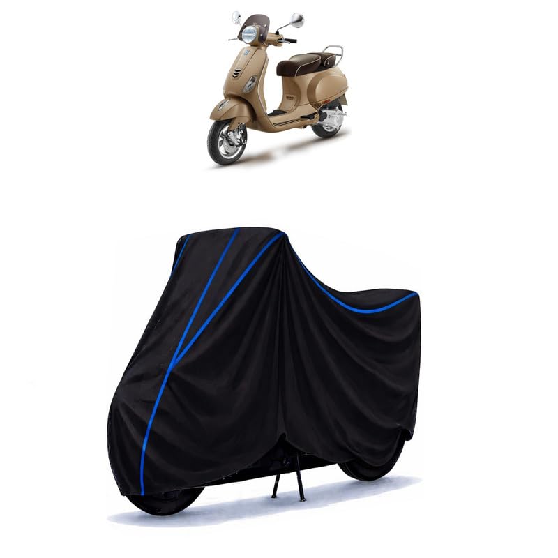 Image of Scooty Cover Water Resistant for Elegante | Universal Scooter & Bike Cover | Heavy Duty UV Dust, Rain & Scratch Protection | Elastic Fit All Weather Indoor Outdoor | Black with Blue Piping