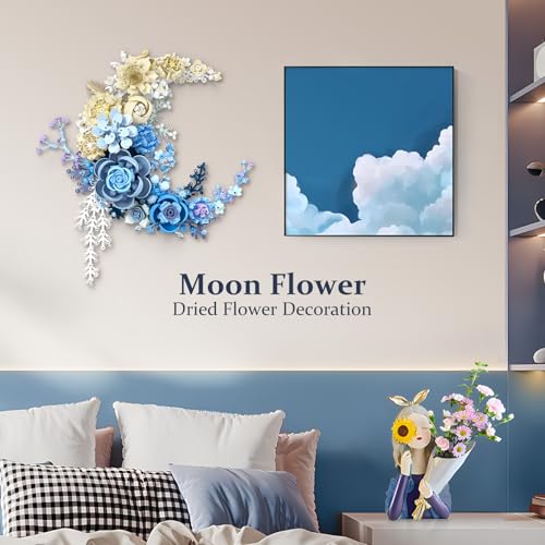 Image of Flower Building Set for Adults, Crescent Moon Floral Building Kit, Botanical Collection Home Decor, Moon Flower Display for Table or Wall, Creative Building Toy Gift for Women and Flower Lovers