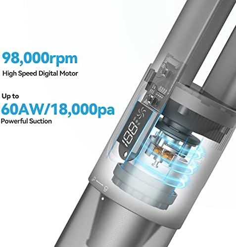 Brigii High-Speed Handheld Vacuum,140W Portable Vacuum with 18KPa, 16V Lithium cordless car vacuum Cleaner with brushless motor;Hand vacuum for car mats, Sofa,USB- rechargeable-H5-Digital Display Ver