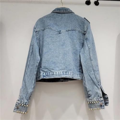 Dawery Women Denim Coat Patch Big Crystal Embroidered Flares Rivet Blue Bomber Jackets Spring Autumn Cropped Tops2