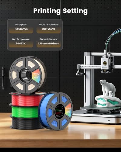 Image of PETG Filament, 3D Printer Filament 1.75mm, 1KG (2.2lbs) White | High Precision, Strong Toughness, Odorless, Better Flow, Moistureproof 3D Printing PETG Filament