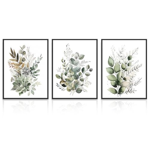 Dazzlewall 3pcs Boho Wall Art Decor, Green Leaves Botanical Poster Print for Bathroom Living Room, Eucalyptus Leaves Bedroom Wall Decor, 12x16 in Unframed - Cosy Home Interiors Dazzlewall 3pcs Boho Wall Art Decor, Green Leaves Botanical Poster Print for Bathroom Living Room, Eucalyptus Leaves Bedroom Wall Decor, 12x16 in Unframed