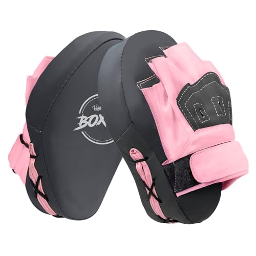 Image of Valleycomfy Boxing Curved Focus Punching Mitts- Leatherette Training Hand Pads,Ideal for Karate, Muay Thai Kick, Sparring, Dojo, Martial Arts(Gray & Pink)