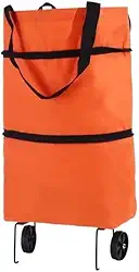 Carrinho de compras com rodinhas dobrável - Multiuso, perfeito para supermercado, feira e até viagens curtas(Laranja)