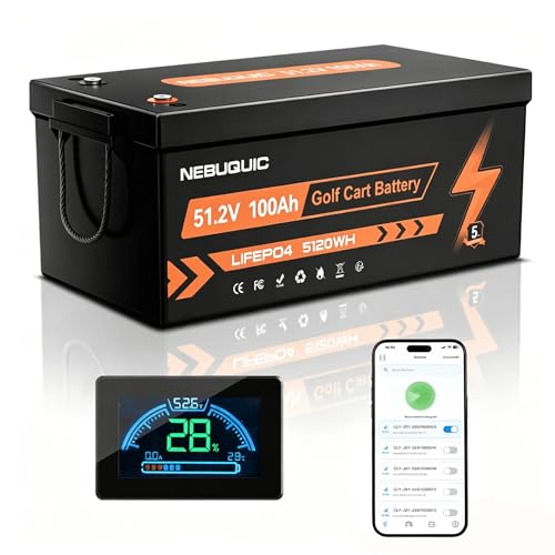 Image of 48V(51.2V) 100Ah LiFePO4 Lithium Battery for Golf Cart, 200A BMS 48 volt golf cart batteries with Bluetooth&APP Function, LCD Monitor Display, Peak Current 800A