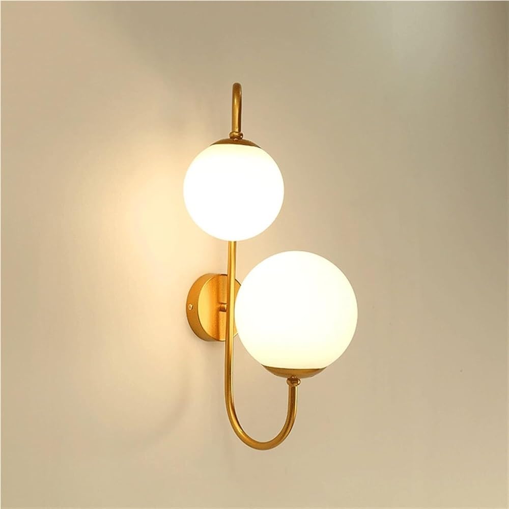 HXYSXHJUO Bedroom Bedside Lamp Light Iron Metal Living Room Restaurant Aisle Barn Warehouse Wall E27 Lighting 2-Lights Modern Simple Round Glass Lampshade Sconce