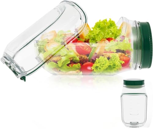 KAYIN Salad Pod Container On the Go Salad Jar with Side Opening and Leak Proof Sauce Dressing Case Fresh Salads Storage for Lunch Fruit